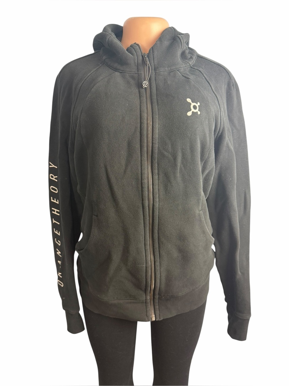 Lululemon Athletica Black Zip-Up Scuba Hoodie Jacket Orange Theory Fitness